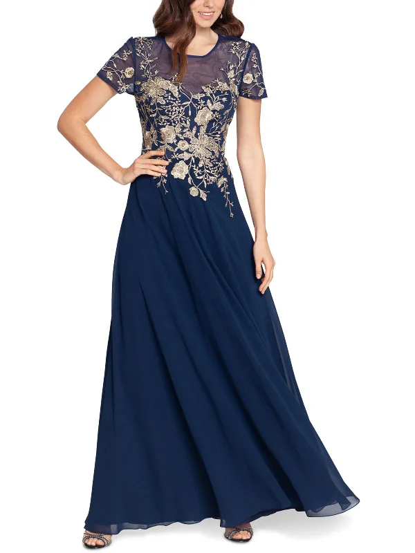 Women's maxi dress bloom flow -Womens Embroidered Maxi Evening Dress