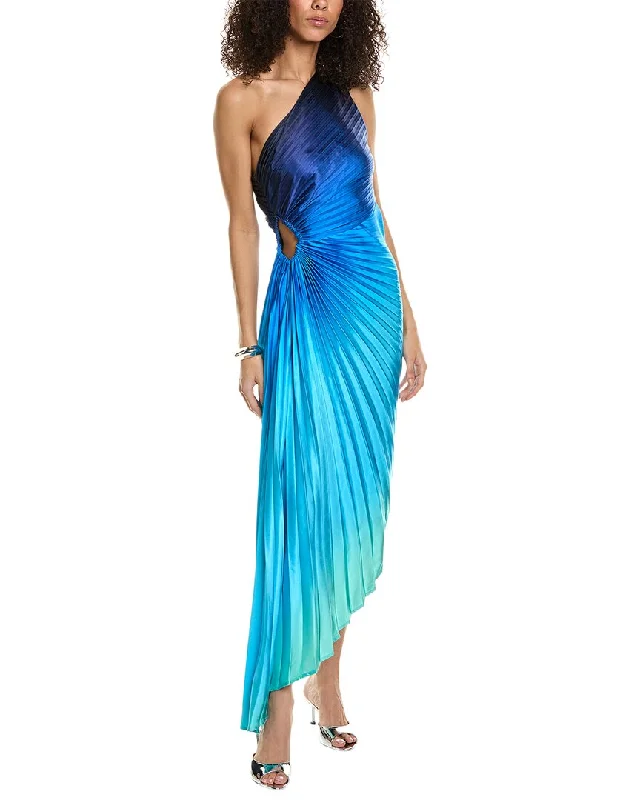 Women's maxi dress swirl charm -Dress Forum Radiance Ombre Asymmetrical Pleated Maxi Dress