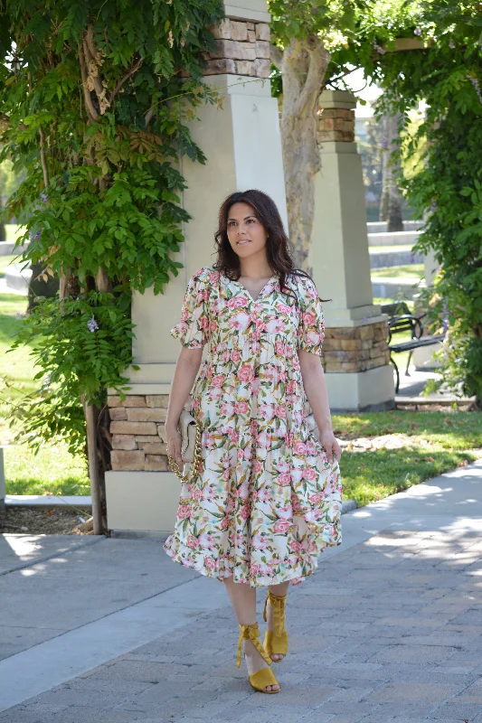 ladies-midi-dress-short-sleeve-breeze-Bernadette Floral Midi Dress