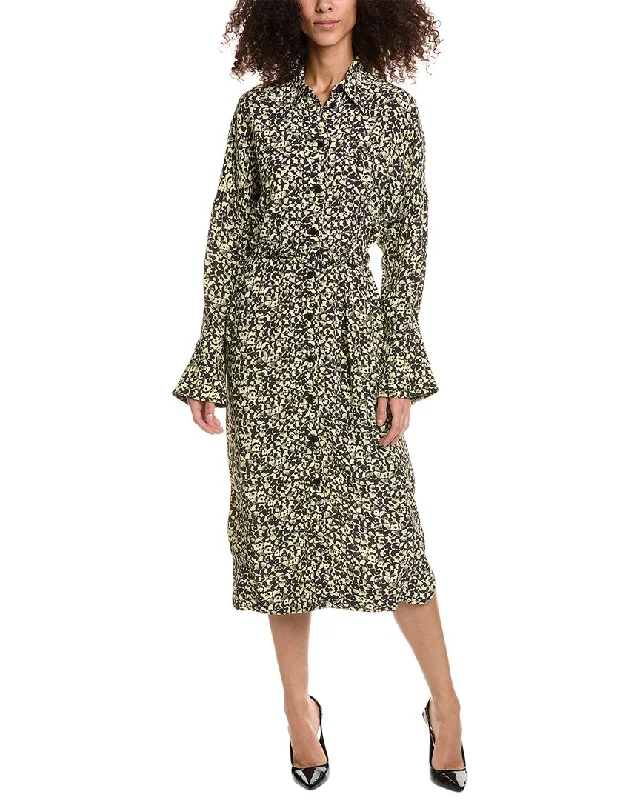 ladies-shirt-dress-celebrity-style-GANNI Printed Crepe Shirtdress