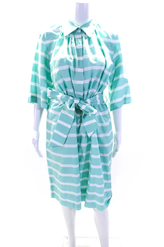 ladies-shirt-dress-bodycon-sleek-Milva-Mi Womens Short Sleeve Striped Belted Shirt Dress Mint Green