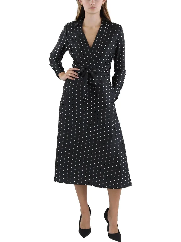 ladies-shirt-dress-purple-chic-Womens Midi Polka-Dot Shirtdress