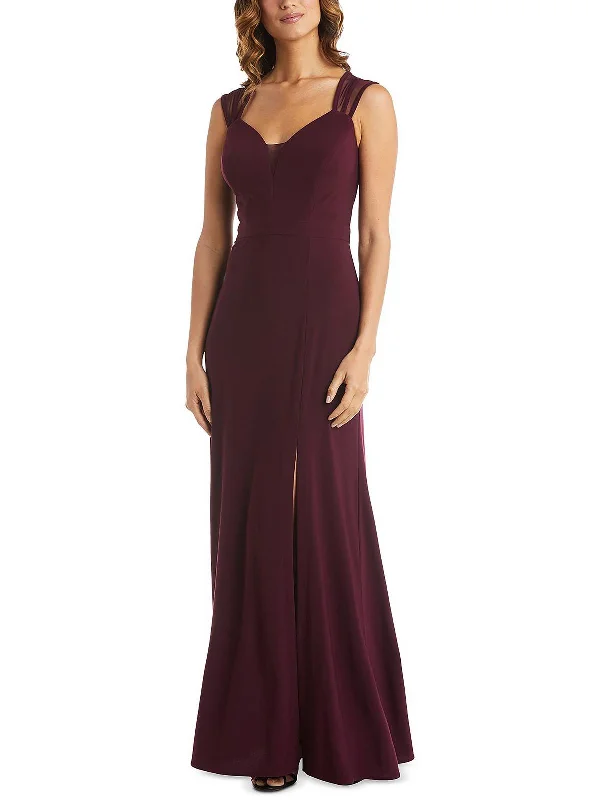 Women's maxi dress eve ripple -Womens Mesh Maxi Evening Dress