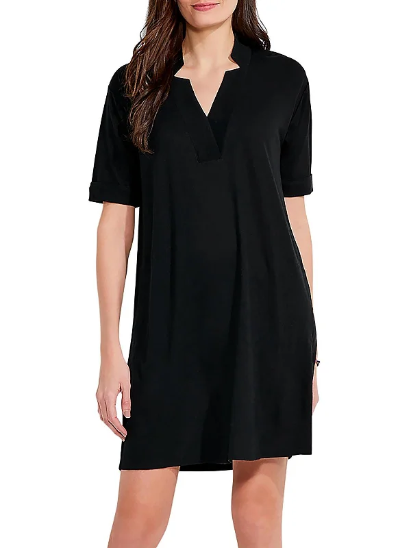 ladies-shirt-dress-minimalist-Womens Cuff Sleeve Midi T-Shirt Dress