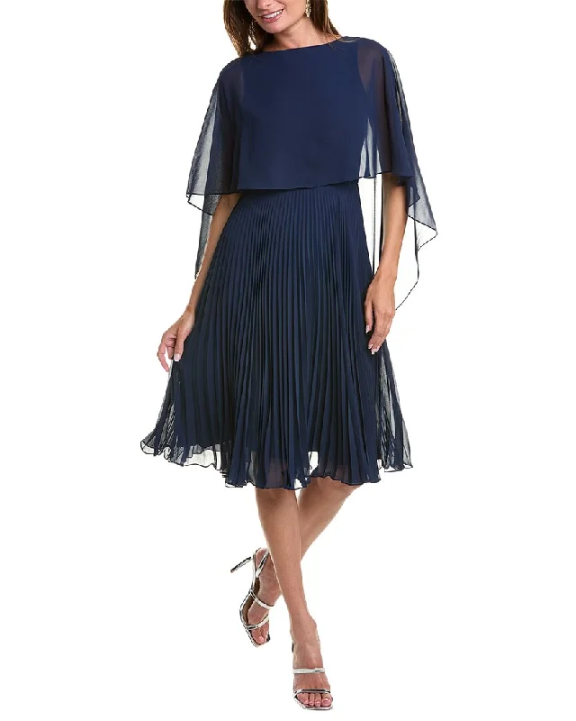 ladies-midi-dress-tulle-treasure-Teri Jon by Rickie Freeman Chiffon Capelet Midi Dress