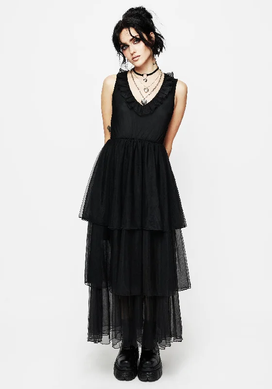 Women's maxi dress edge sweep -Opus Layered Tulle Apron Maxi Dress