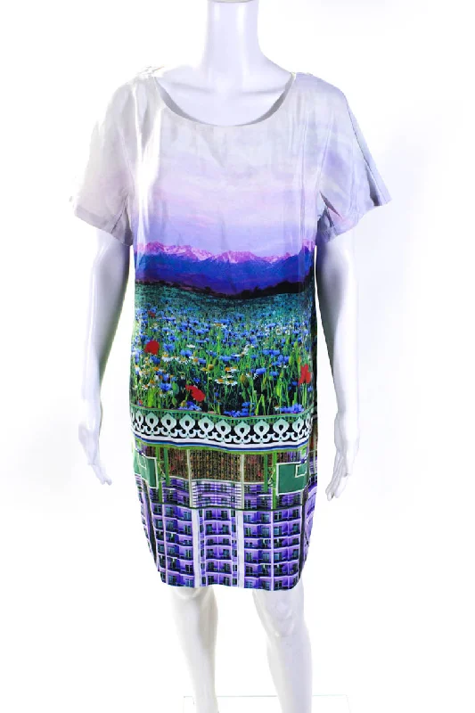 ladies-shirt-dress-puff-sleeve-Mary Katrantzou Womens Silk Abstract Print Shirt Dress Multi Colored