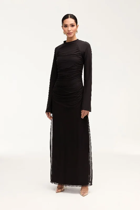 Women's maxi dress hot sweep -Emilia Rouched Maxi Dress - Black