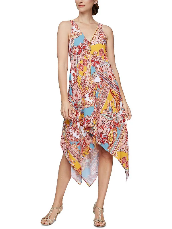 Women's maxi dress task ripple -Womens Handkerchief Hem Printed Maxi Dress