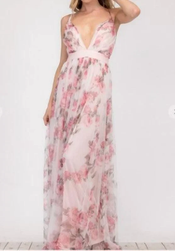 Women's maxi dress vow flow -Floral Pattern Maxi Dress in Empire State Of Mind