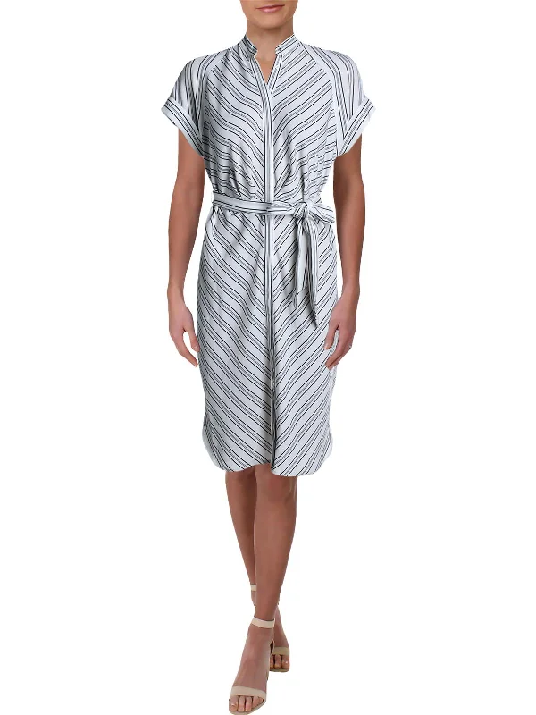 ladies-shirt-dress-sky-blue-Petites Vica Womens Striped Short Sleeve Shirtdress