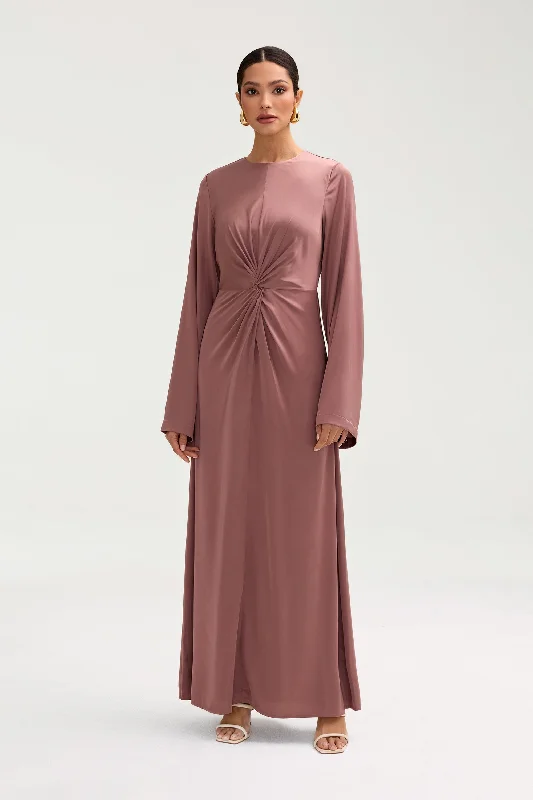 Women's maxi dress half drift -Duha Satin Twist Front Maxi Dress - Dusky Mauve