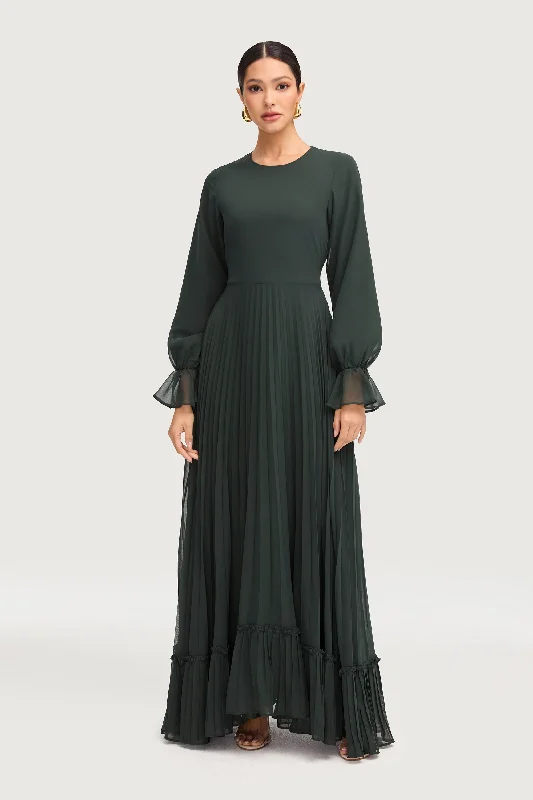 Women's maxi dress jade ripple -Hajer Pleated Chiffon Maxi Dress - Emerald