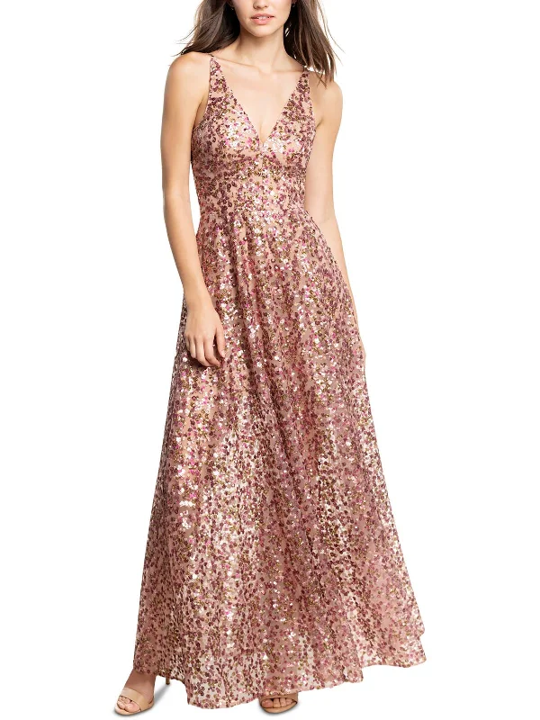 Women's maxi dress past flow -Womens Sequined Maxi Evening Dress