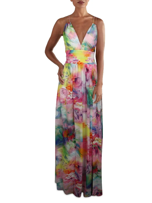 Women's maxi dress shine sweep -Womens Chiffon Printed Maxi Dress