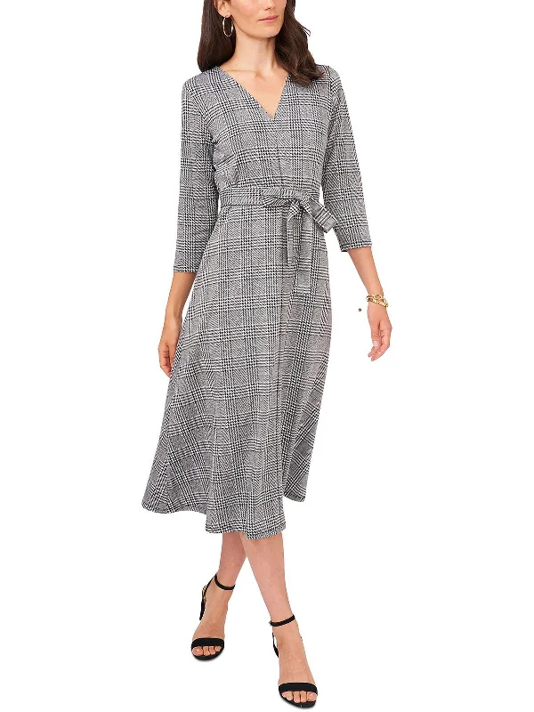 ladies-midi-dress-plus-size-pride-Womens Plaid Print V-Neck Midi Dress