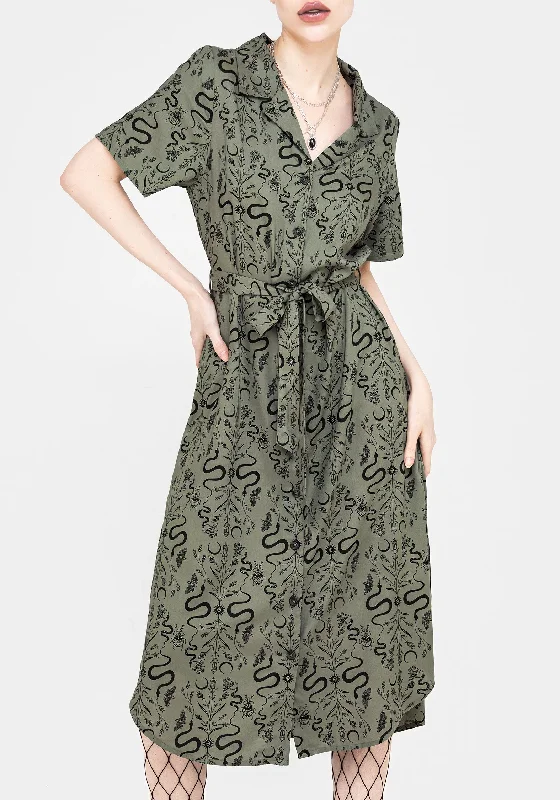 ladies-mini-dress-ash-airy-Dominion Snake Print Midi Shirt Dress