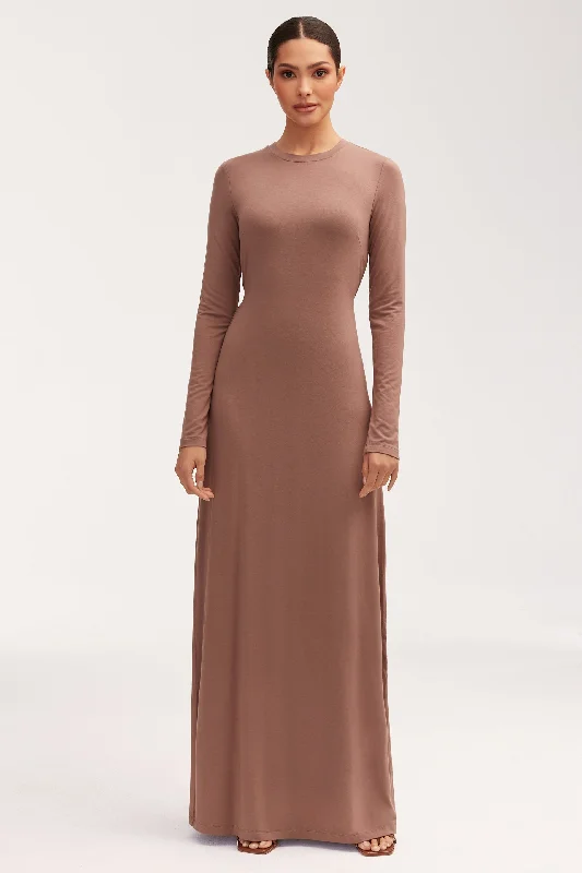 Women's maxi dress curve sweep -Essential Bamboo Jersey Maxi Dress - Deep Taupe