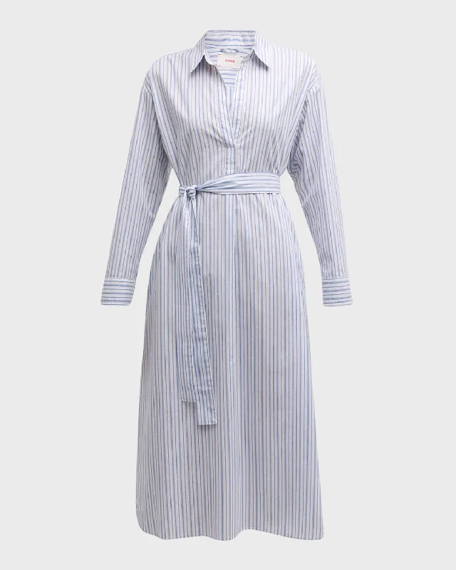 ladies-shirt-dress-timeless-chic-Marlowe Striped Cotton Midi Shirtdress