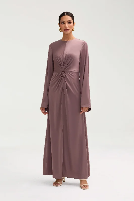 Women's maxi dress short ripple -Duha Satin Twist Front Maxi Dress - Deep Taupe