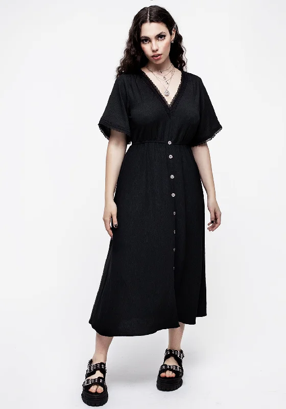 ladies-midi-dress-winter-whimsy-Corruption Crinkle Button Down Midi Dress