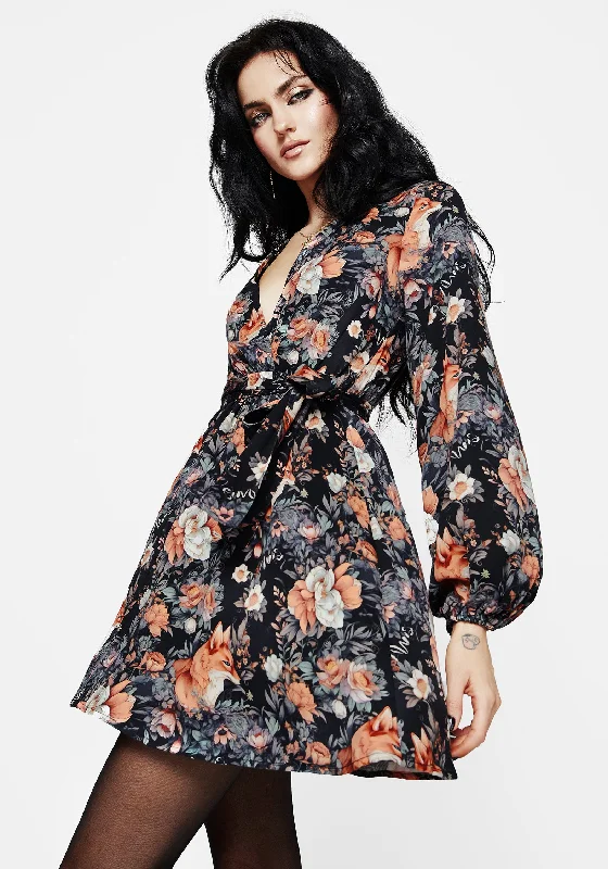 ladies-mini-dress-halter-hustle-Reynard Fox Floral Mini Wrap Dress