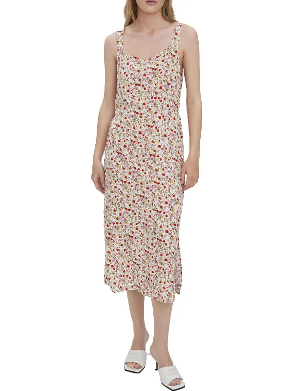 ladies-midi-dress-bold-bloom-Womens Floral Mid-Calf Midi Dress