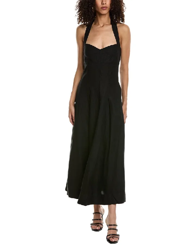 Women's maxi dress lively flair -Nicholas Lulu Halter Linen-Blend Maxi Dress