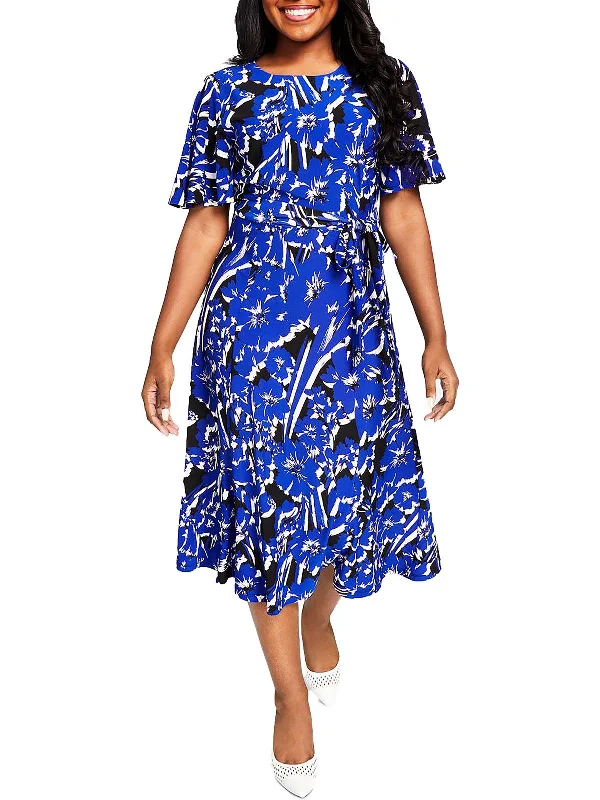 ladies-midi-dress-draped-dream-Womens Floral Midi Sheath Dress