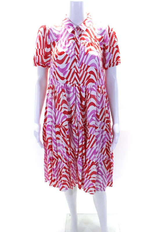 ladies-shirt-dress-cold-shoulder-Better Rich Womens Abstract Stripe Satin A Line Shirt Dress Pink Red