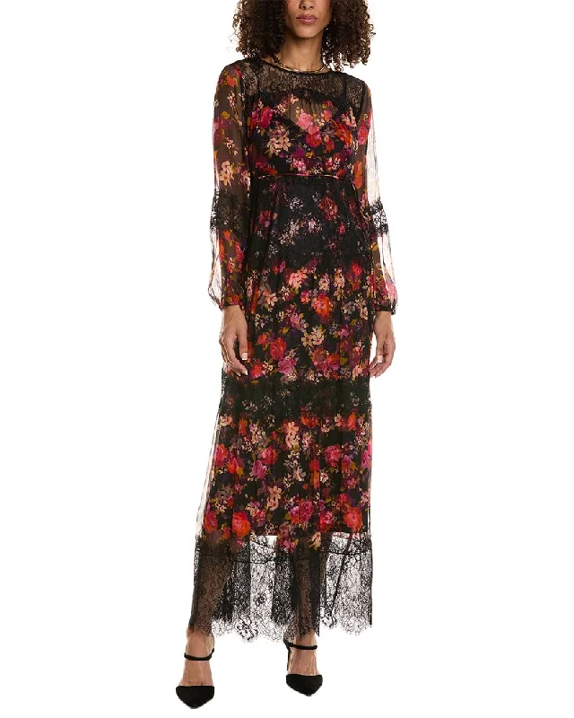 Women's maxi dress snug ripple -Johnny Was Ellie Lace Tiered Silk Maxi Dress