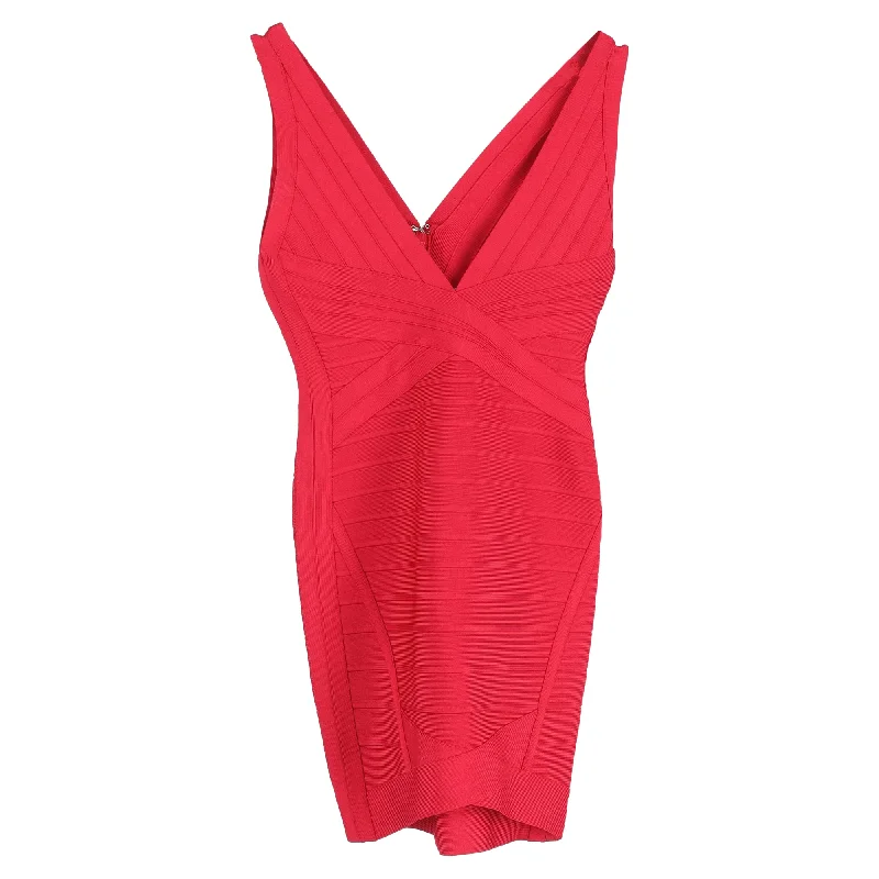 Women's bodycon dress maxi -Herve Leger Ari Bodycon Mini Dress in Red Rayon