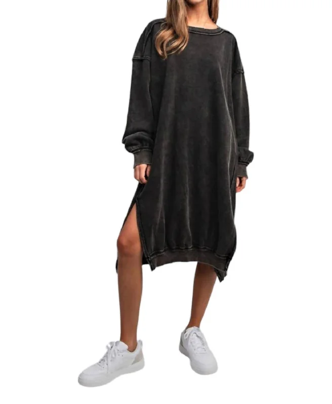 ladies-shirt-dress-indigo-depth-Bohemian Style Sweatshirt Dress In Black