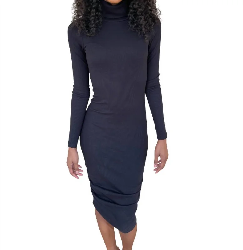 Women's bodycon dress warm -Rib Bodycon Midi Dress In Black