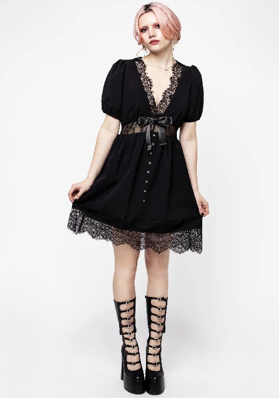 ladies-mini-dress-a-line-ace-Mortuary Lace Button Up Mini Dress