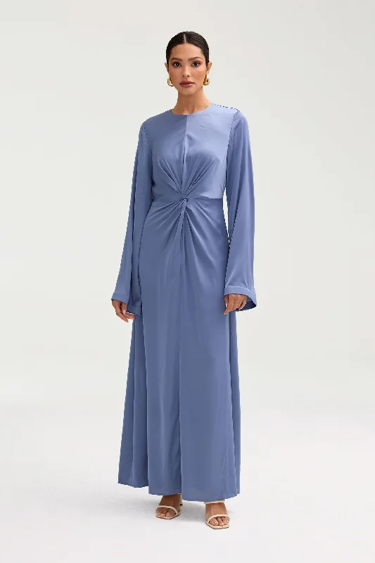 Women's maxi dress full ripple -Duha Satin Twist Front Maxi Dress - Dusty Blue