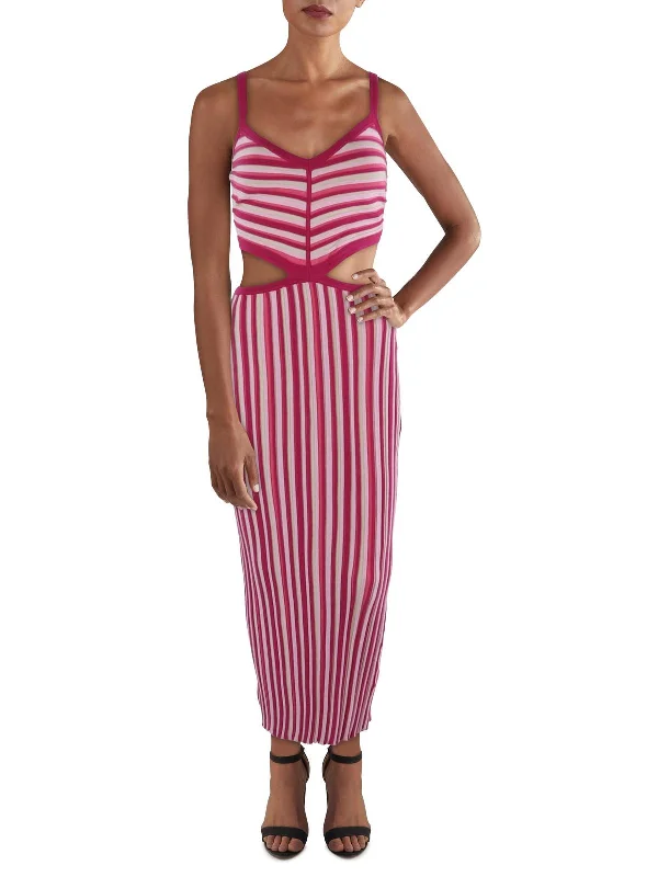 Women's bodycon dress club -Artemis Womens Striped Cut-Out Bodycon Dress