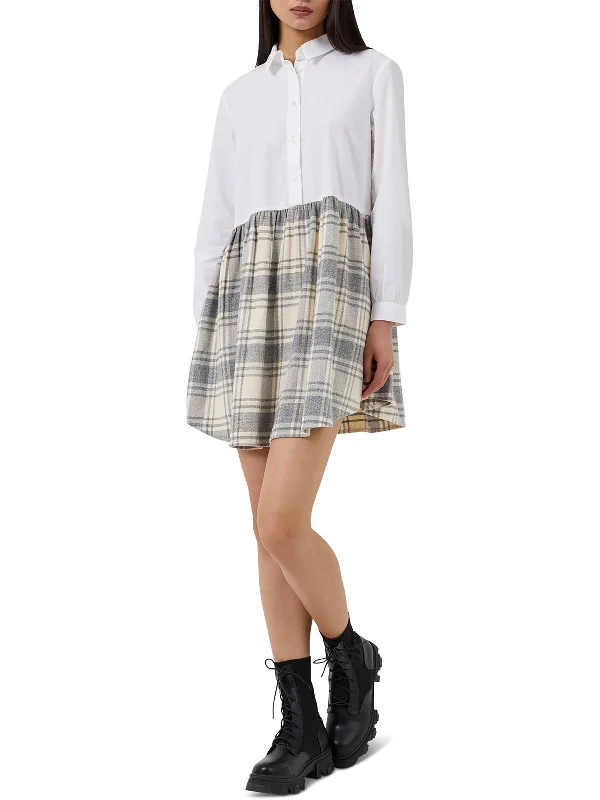 ladies-mini-dress-designer-dazzle-Womens Flannel Mini Shirtdress