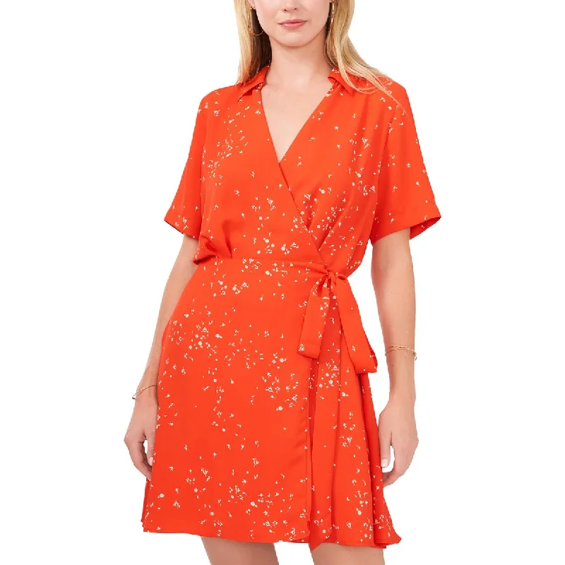 ladies-shirt-dress-cold-shoulder-Womens Faux Wrap Mini Shirtdress