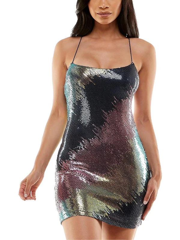 Women's bodycon dress night vibe -Juniors Womens Sequined Mini Bodycon Dress