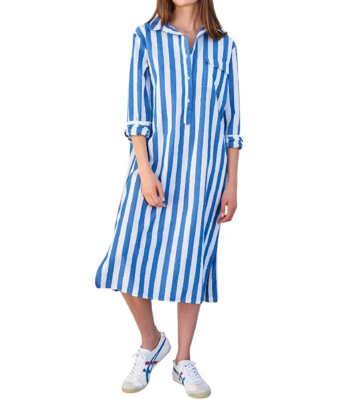 ladies-shirt-dress-tulle-accent-Candy Striped Long Sleeve Shirtdress In Azure