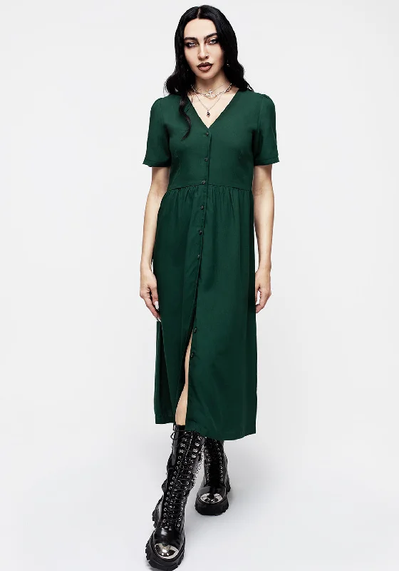 ladies-midi-dress-bodycon-breeze-Realm Button Down Midi Dress - Sycamore Green