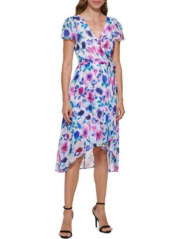 ladies-midi-dress-timeless-tide-Womens Floral Print Midi Wrap Dress