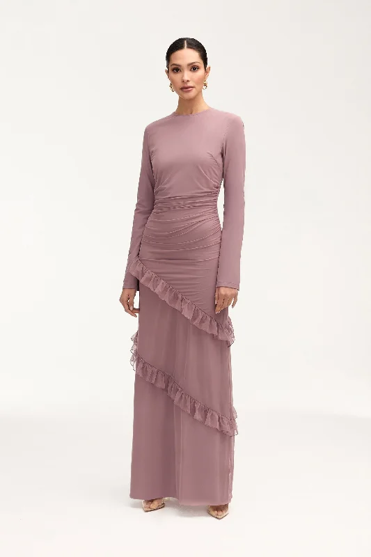 Women's maxi dress line sweep -Sabrina Waterfall Maxi Dress - Twilight Mauve