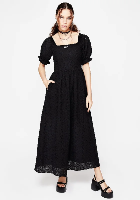 Women's maxi dress pull ripple -Euthymia Broderie Puff Sleeve Maxi Dress