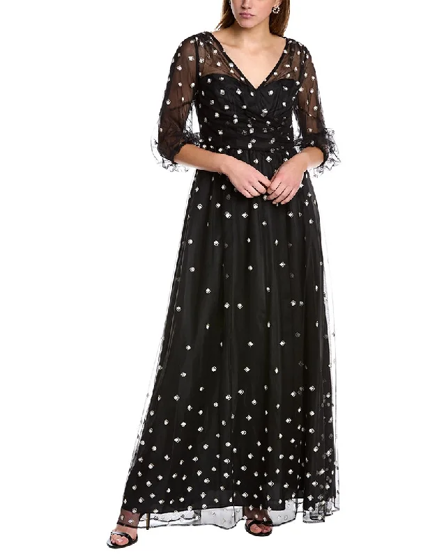 Women's maxi dress flex flow -Adrianna Papell Glitter Mesh Maxi Dress