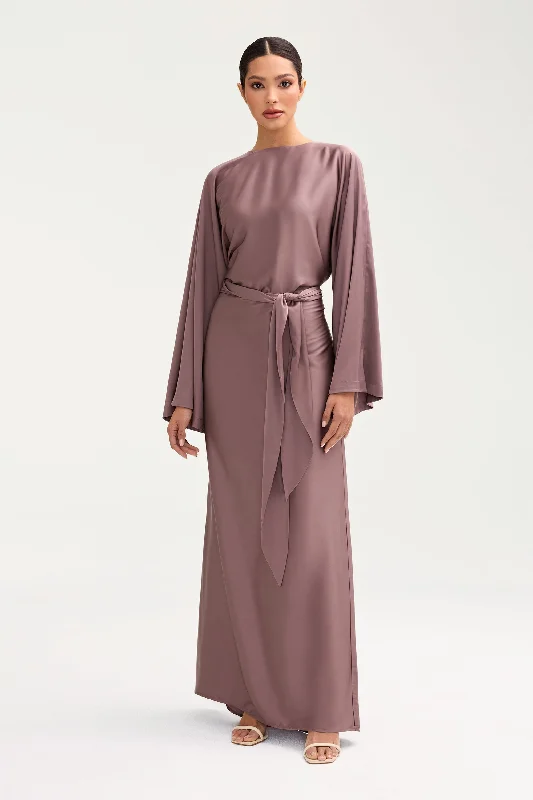 Women's maxi dress calm flow -Batool Satin Maxi Dress - Deep Taupe