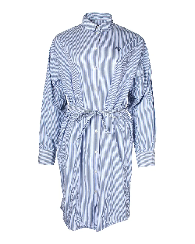 ladies-shirt-dress-green-tone-Kenzo Striped Shirt Dress in Blue Cotton