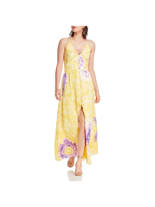 Women's maxi dress snug ripple -Noelle Womens V Neck Printed Maxi Dress